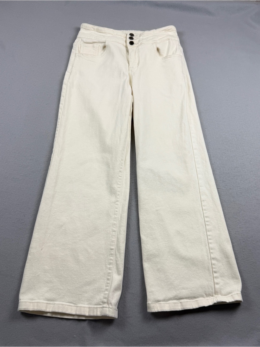 Roswear Women’s Wide Leg Jeans Size Large off-White High Rise Stretch